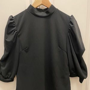 Shein Keyhole back puff sleeve solid black blouse.